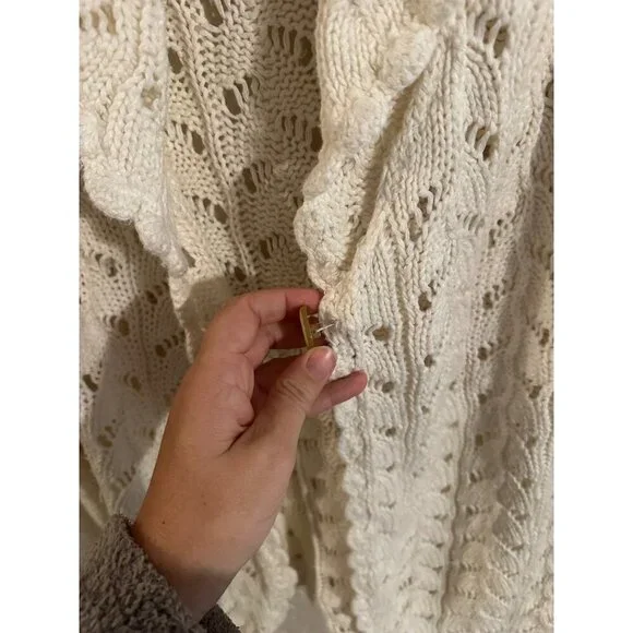 Y Coldwater Creek Cream Ramie & Cotton Chunky Knit Fisherman Cardigan - Picture 7 of 11